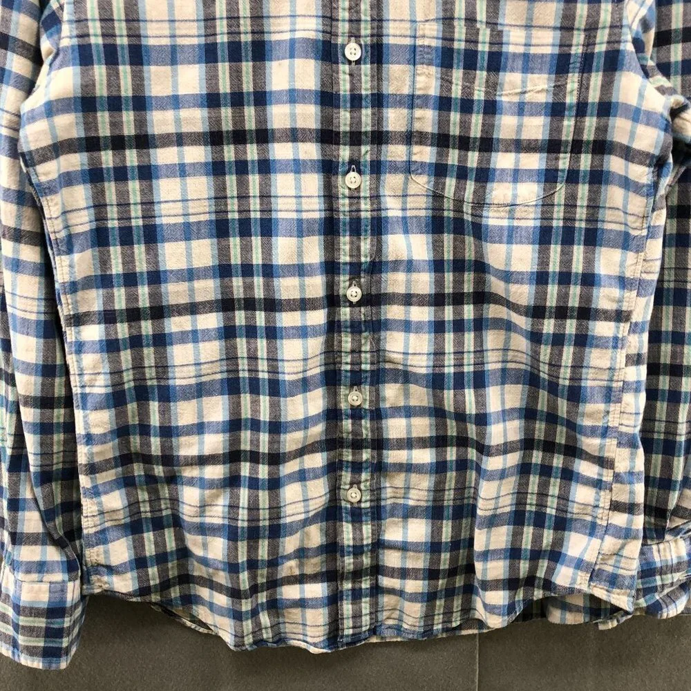 J. Crew Long Sleeve Shirt Mens S Slim Fit Blue‎ Plaid Homespun Slub Cotton